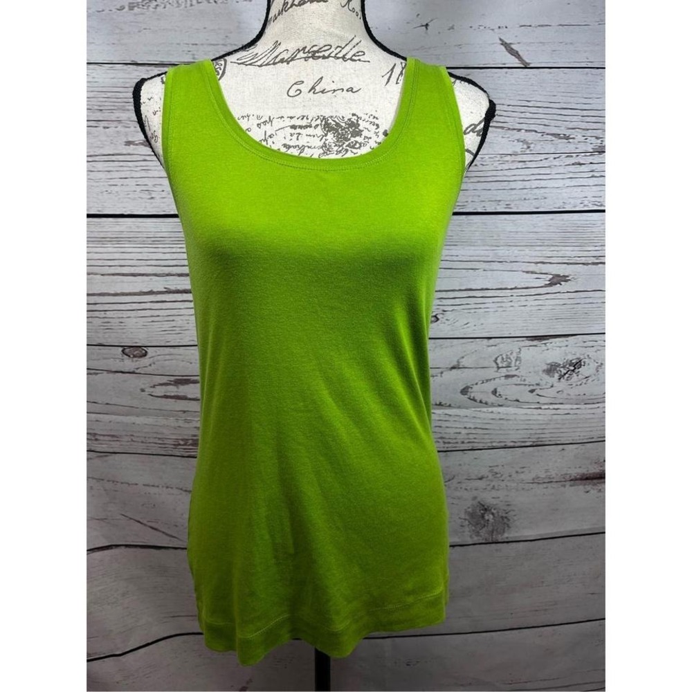 Lands End Womens Green Cotton Tank Top Size S Basic Casual Sleeveless Tunic